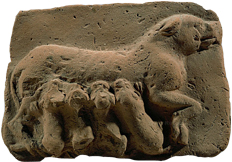 a bitch nurses her puppies, baked clay relief from eshnunna, period of the amorite dynasties